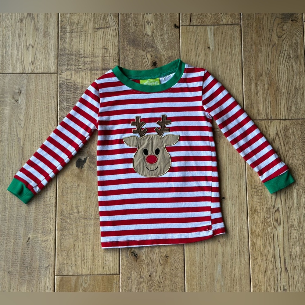 Classic Whimsy Oh Deer Red Stripe Christmas Holiday Top size 24 Months